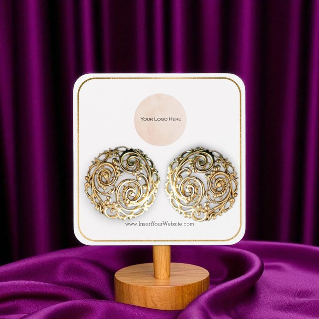 Your Logo Thin Gold Border Earring Display Card (Creator Uploaded)