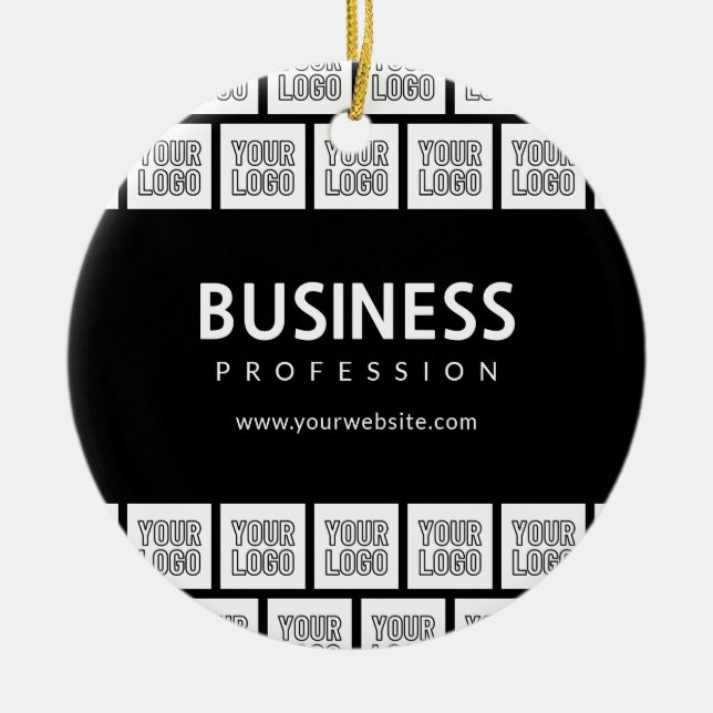 Your Logo Tiled Pattern & Editable Business Name  Ceramic Ornament (Front)