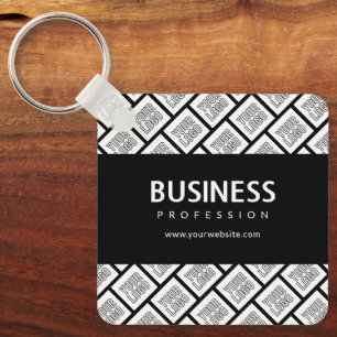 Your Logo Tiled Pattern & Editable Business Name  Key Ring