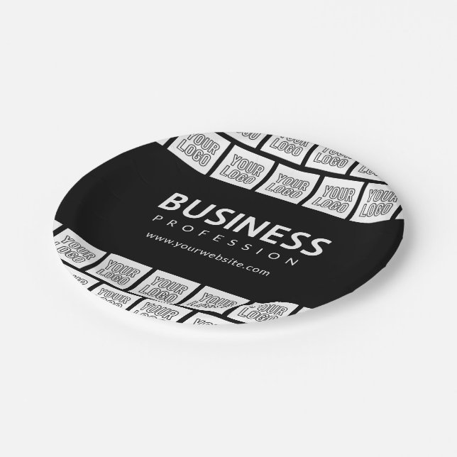 Your Logo Tiled Pattern & Editable Business Name  Paper Plate (Angled)