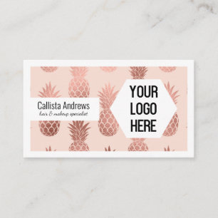 Your Logo Tropical Rose Gold Summer Pineapples Business Card