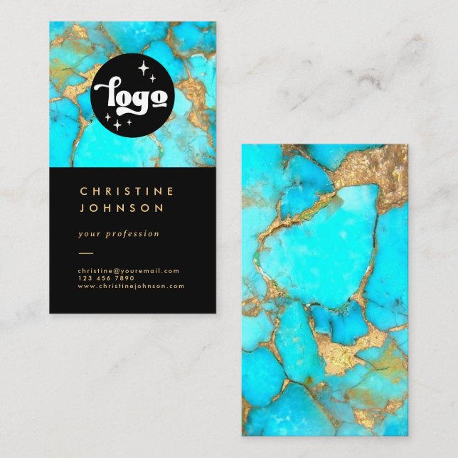 your logo turquoise stone on black business card (Front/Back)