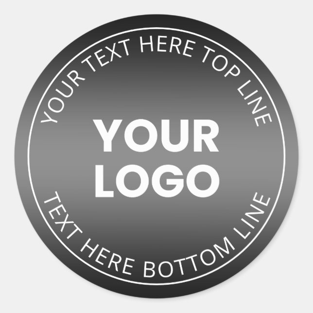 Your Logo w/Editable Black & White Gradient  Classic Round Sticker (Front)