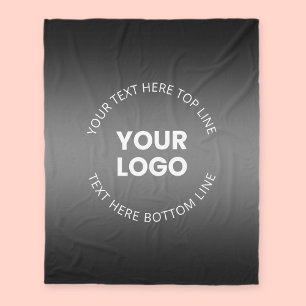 Your Logo w/Editable Black & White Gradient Fleece Blanket