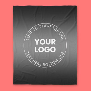 Your Logo w/Editable Black & White Gradient Fleece Blanket