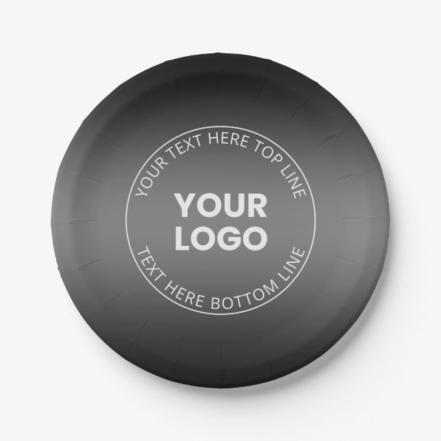 Your Logo w/Editable Black & White Gradient  Paper Plate (Front)