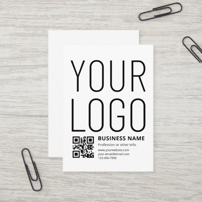 Your Logo w/Editable QR code & Text Business Card (Front/Back In Situ)