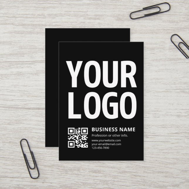 Your Logo w/Editable QR code & Text Business Card (Front/Back In Situ)