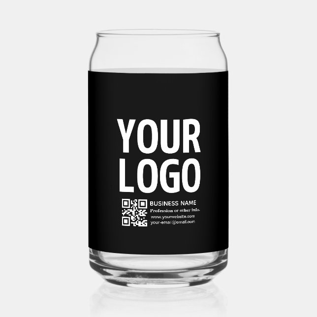 Your Logo w/Editable QR code & Text  Can Glass (Front)