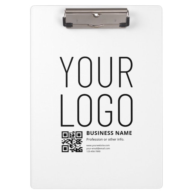 Your Logo w/Editable QR code & Text Clipboard (Front)