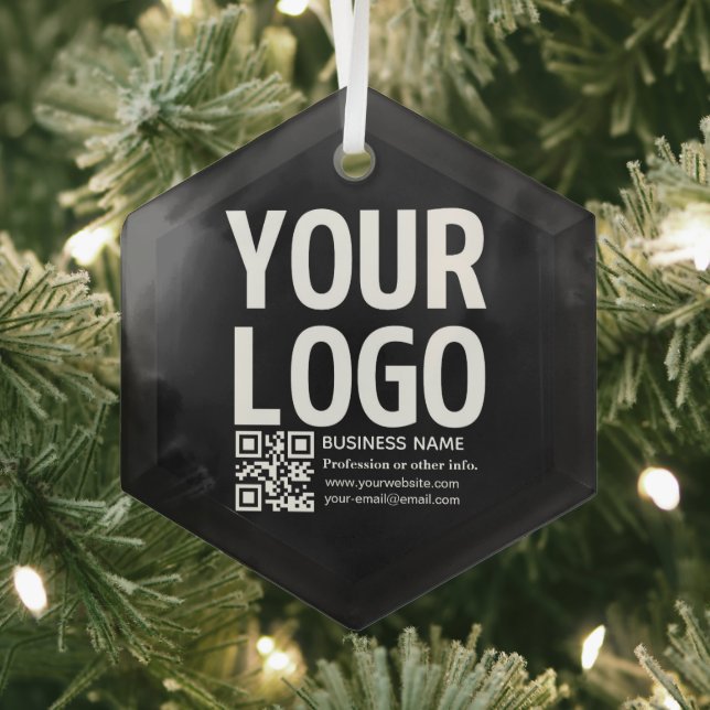 Your Logo w/Editable QR code & Text  Glass Tree Decoration (Insitu)