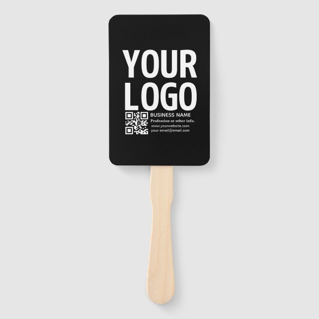 Your Logo w/Editable QR code & Text  Hand Fan (Front)