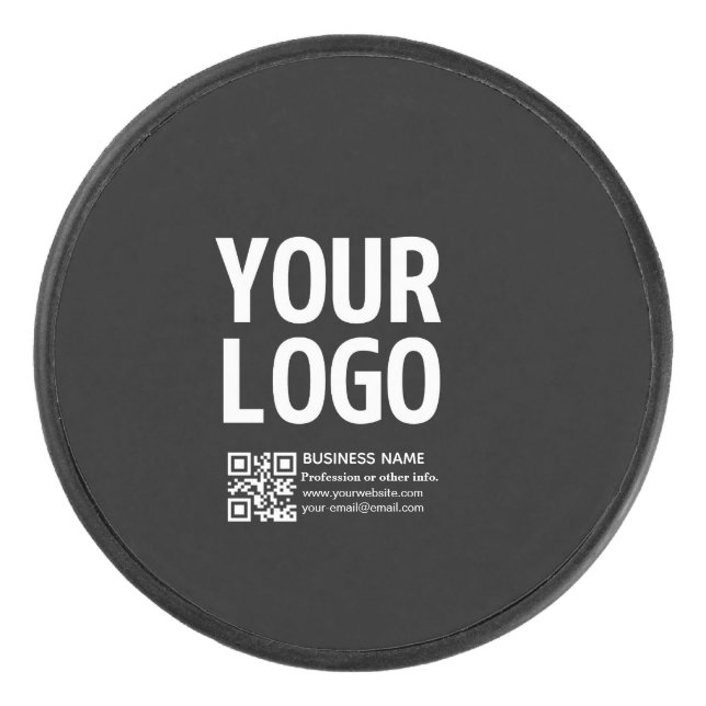 Your Logo w/Editable QR code & Text  Hockey Puck (Front)