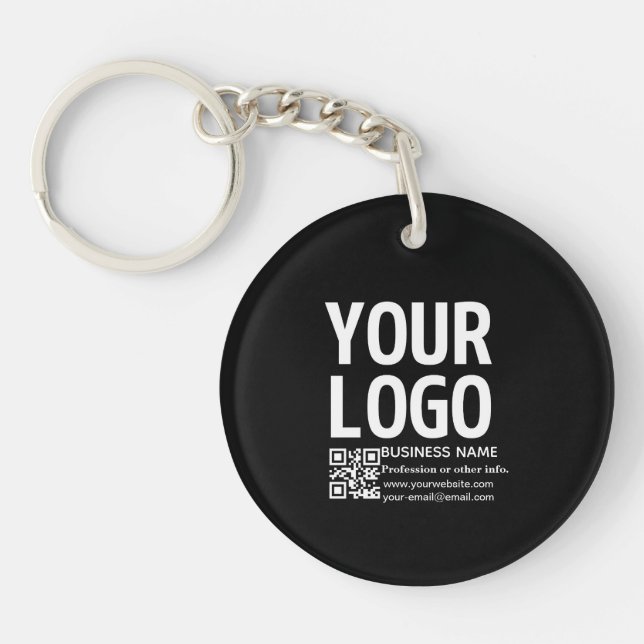 Your Logo w/Editable QR code & Text  Key Ring (Front)