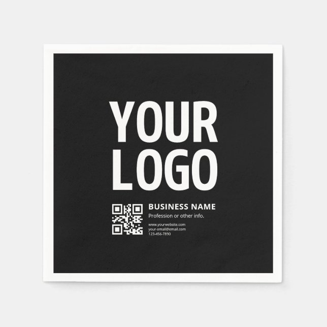 Your Logo w/Editable QR code & Text Napkin (Front)