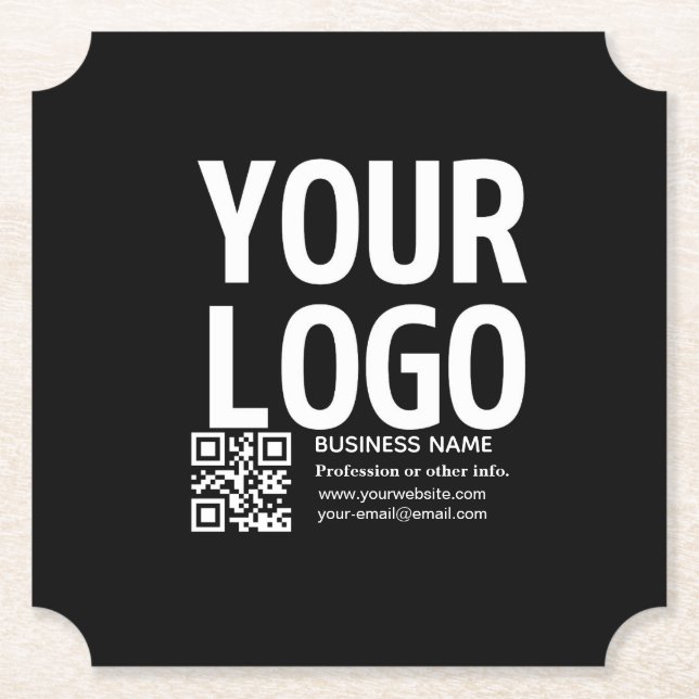 Your Logo w/Editable QR code & Text  Paper Coaster (Front)
