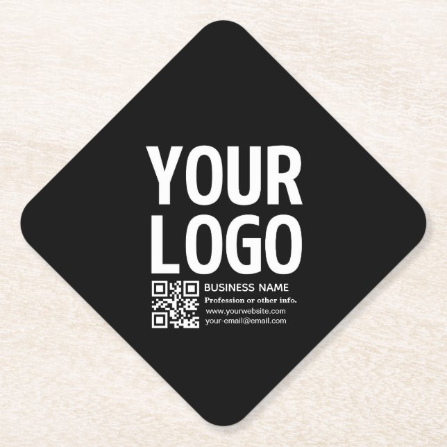 Your Logo w/Editable QR code & Text  Paper Coaster (Front)