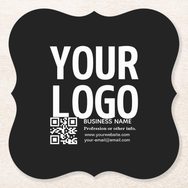 Your Logo w/Editable QR code & Text  Paper Coaster (Front)