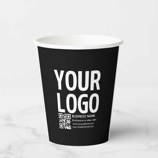 Your Logo w/Editable QR code & Text  Paper Cups (Front)