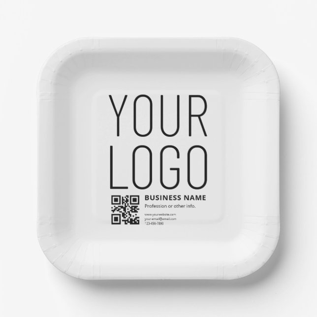 Your Logo w/Editable QR code & Text Paper Plate (Front)