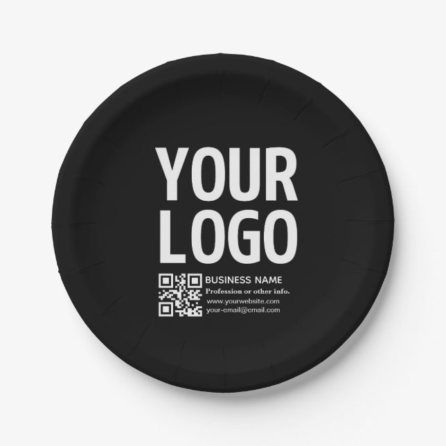 Your Logo w/Editable QR code & Text  Paper Plate (Front)
