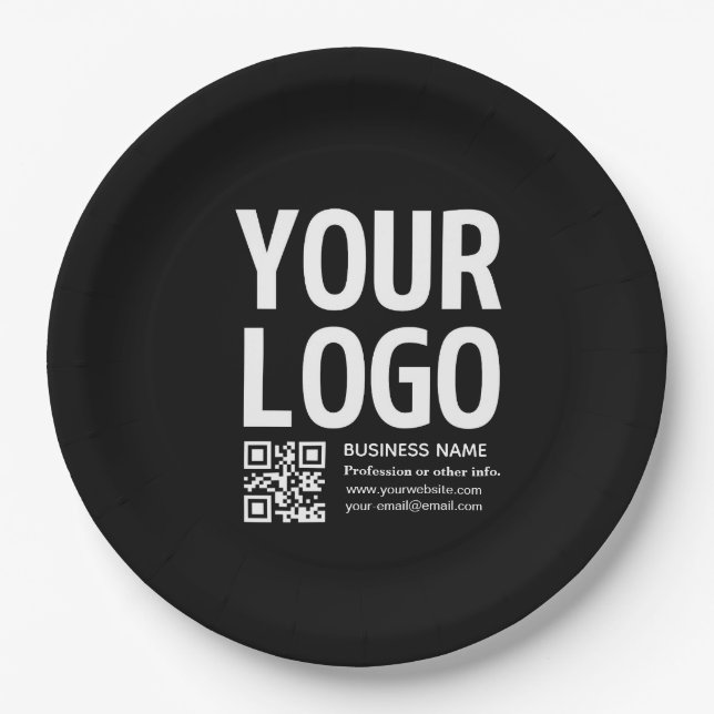 Your Logo w/Editable QR code & Text  Paper Plate (Front)
