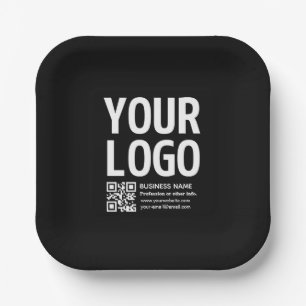 Your Logo w/Editable QR code & Text Paper Plate