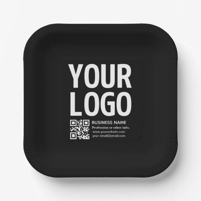 Your Logo w/Editable QR code & Text  Paper Plate (Front)