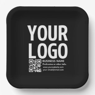 Your Logo w/Editable QR code & Text Paper Plate