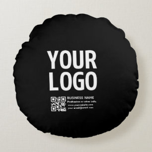 Your Logo w/Editable QR code & Text Round Cushion
