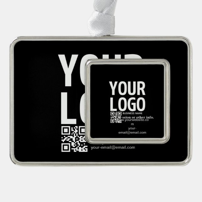 Your Logo w/Editable QR code & Text  Silver Plated Framed Ornament (Front)