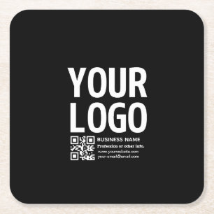 Your Logo w/Editable QR code & Text  Square Paper Coaster