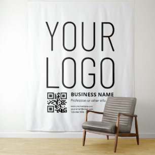 Your Logo w/Editable QR code & Text Tapestry