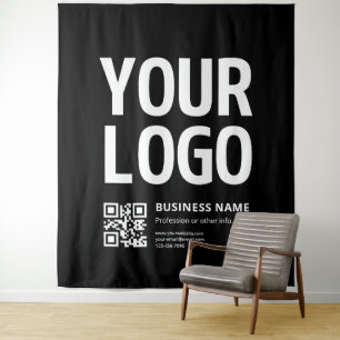 Your Logo w/Editable QR code & Text Tapestry