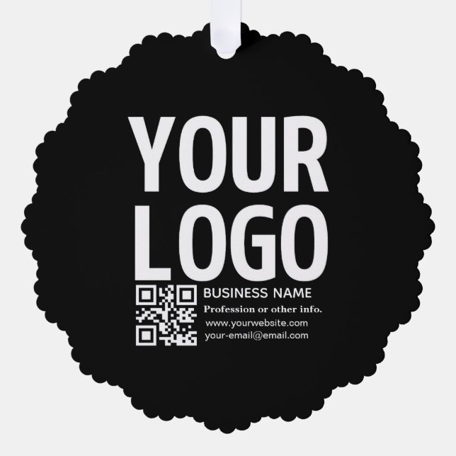 Your Logo w/Editable QR code & Text  Tree Decoration Card (Front)