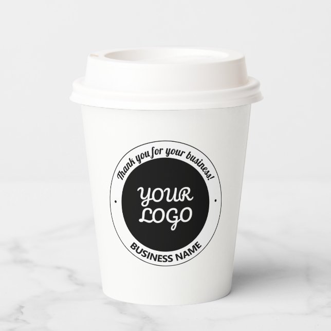 Your Logo with Editable Thank You & Business Name Paper Cups (Back)