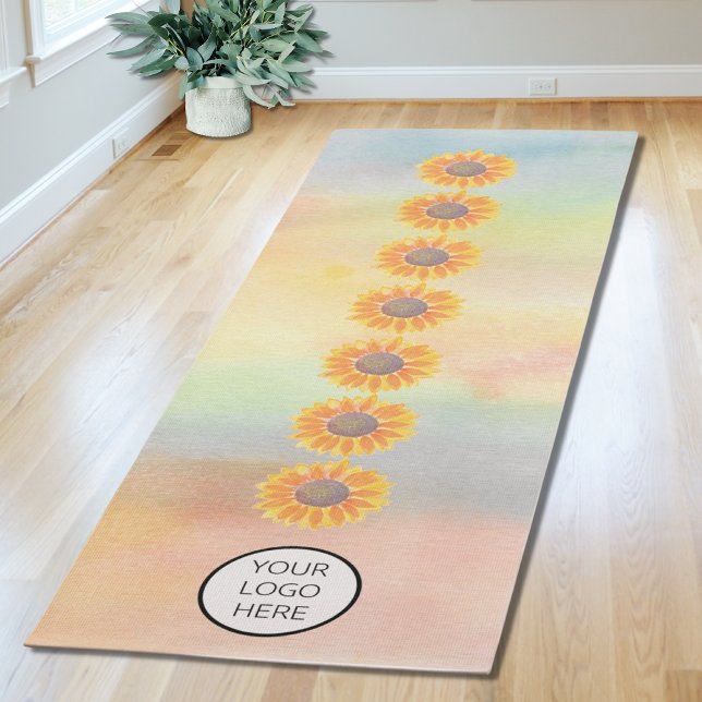 Your Logo Yoga Studio Watercolor Sunflowers  Mat (Creator Uploaded)