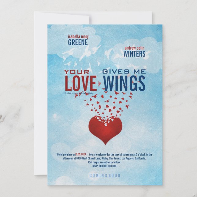 Your Love Gives Me Wings - Movie Poster Wedding Invitation (Front)