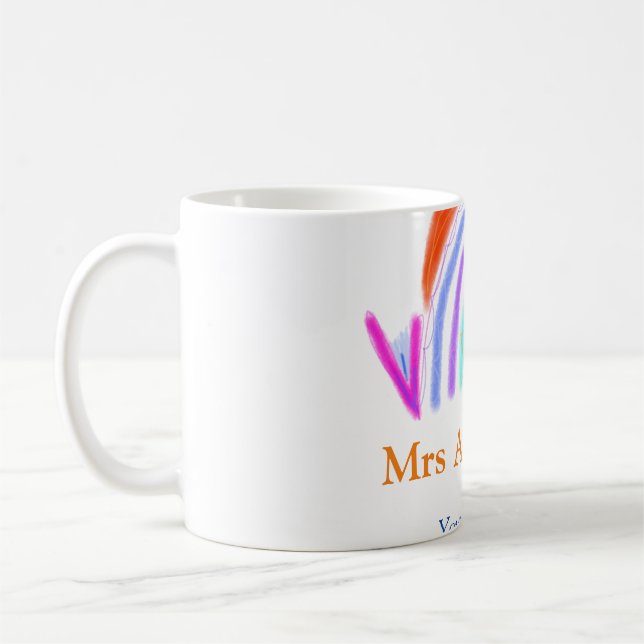 Your message e add text name rainbow teacher coffee mug (Left)