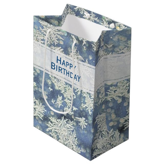 Your Message:  Frozen Frost Abstract Photo - Bokeh Medium Gift Bag (Front Angled)