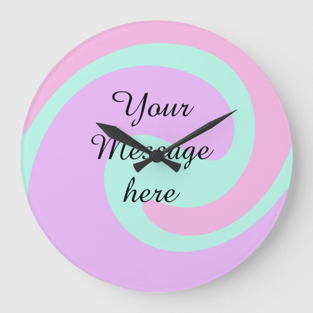 Your message here add text name monogram pink past large clock (Front)
