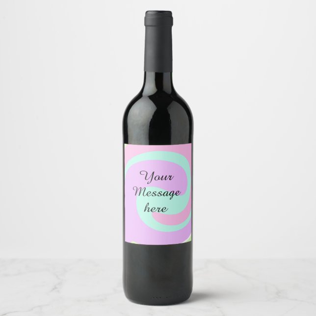 Your message here add text name monogram pink past wine label (Front)