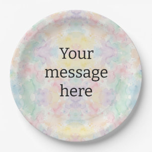 Your message here colourful rainbow pastel monogra paper plate