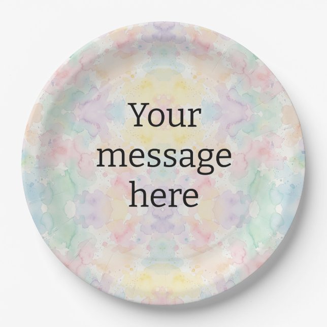 Your message here colourful rainbow pastel monogra paper plate (Front)