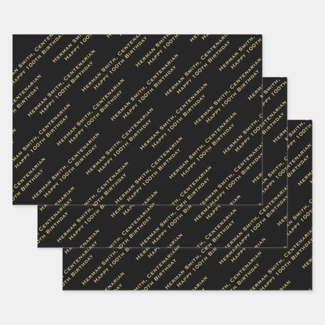 Your Message Pattern All-over Print - Black/Gold Wrapping Paper Sheet (Set)