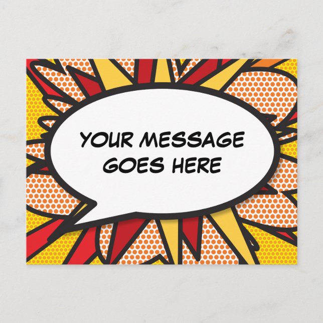 Your Message Speech Bubble Fun Retro Comic Book Announcement Postcard (Front)