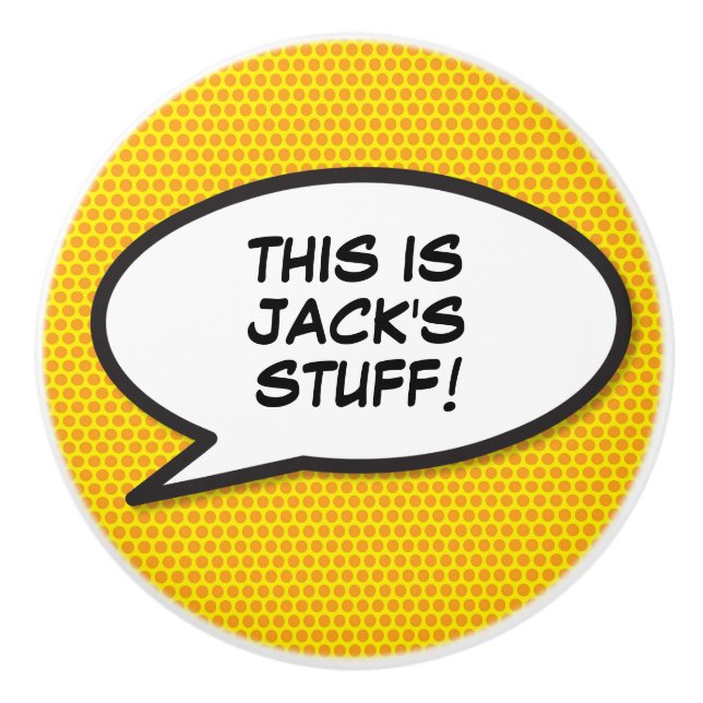 Your Message Speech Bubble Fun Retro Comic Book Ceramic Knob (Front)