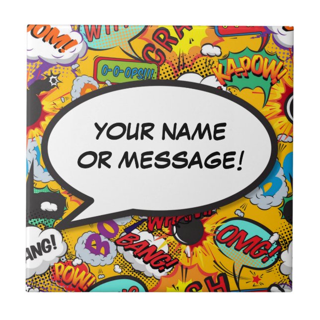 Your Message Speech Bubble Fun Retro Comic Book Ceramic Tile (Front)
