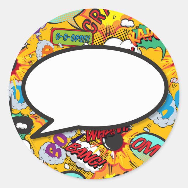 Your Message Speech Bubble Fun Retro Comic Book Classic Round Sticker (Front)