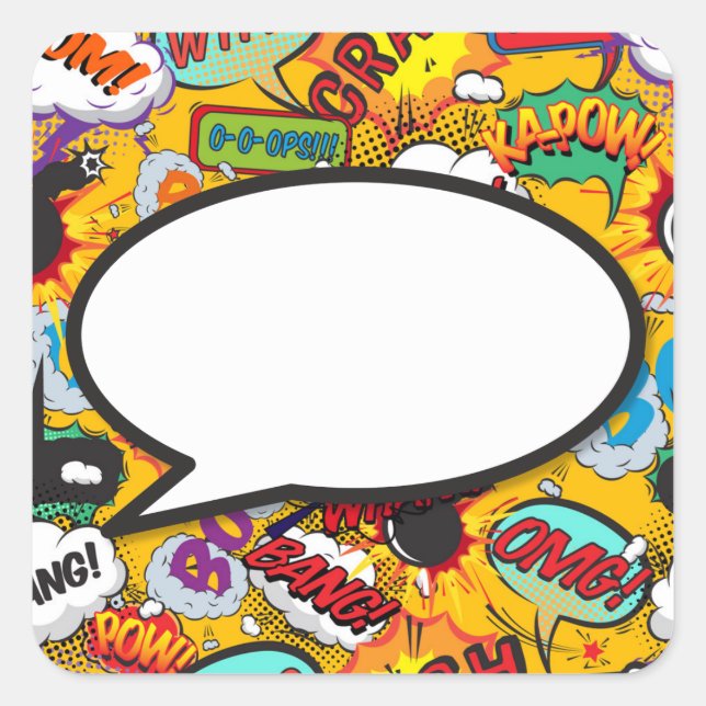 Your Message Speech Bubble Fun Retro Comic Book Square Sticker (Front)